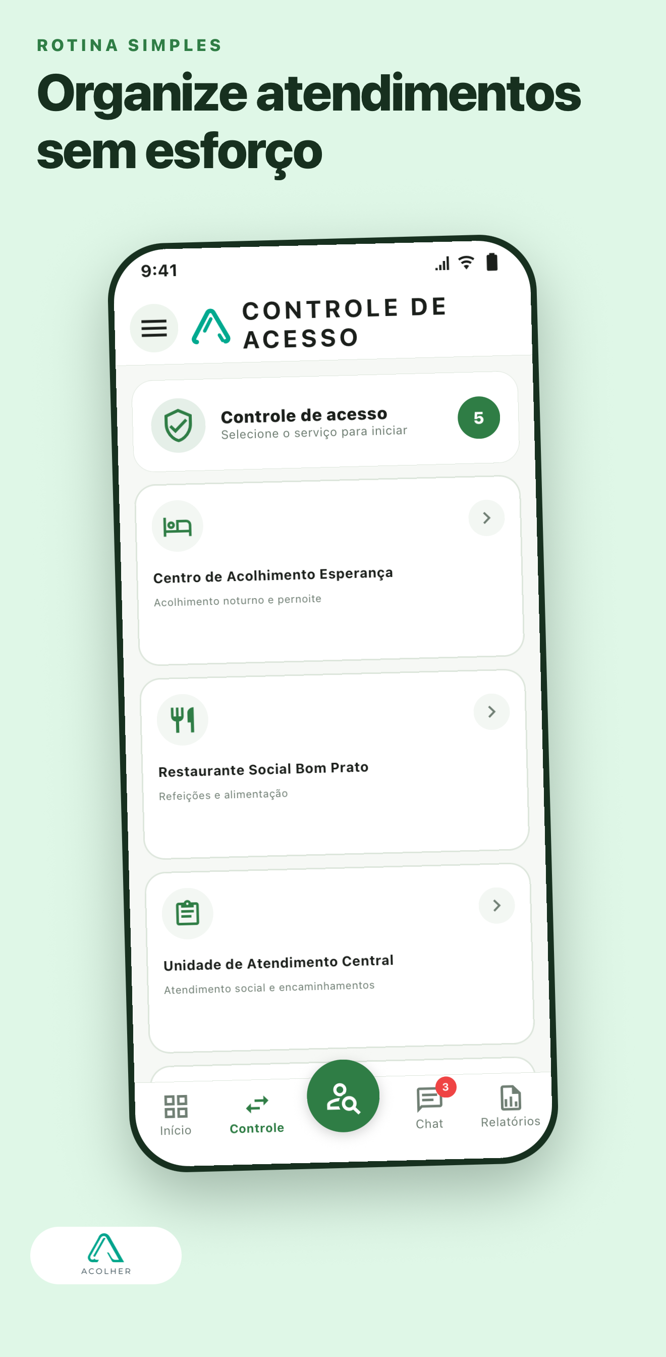 Acolher — Check-in inteligente