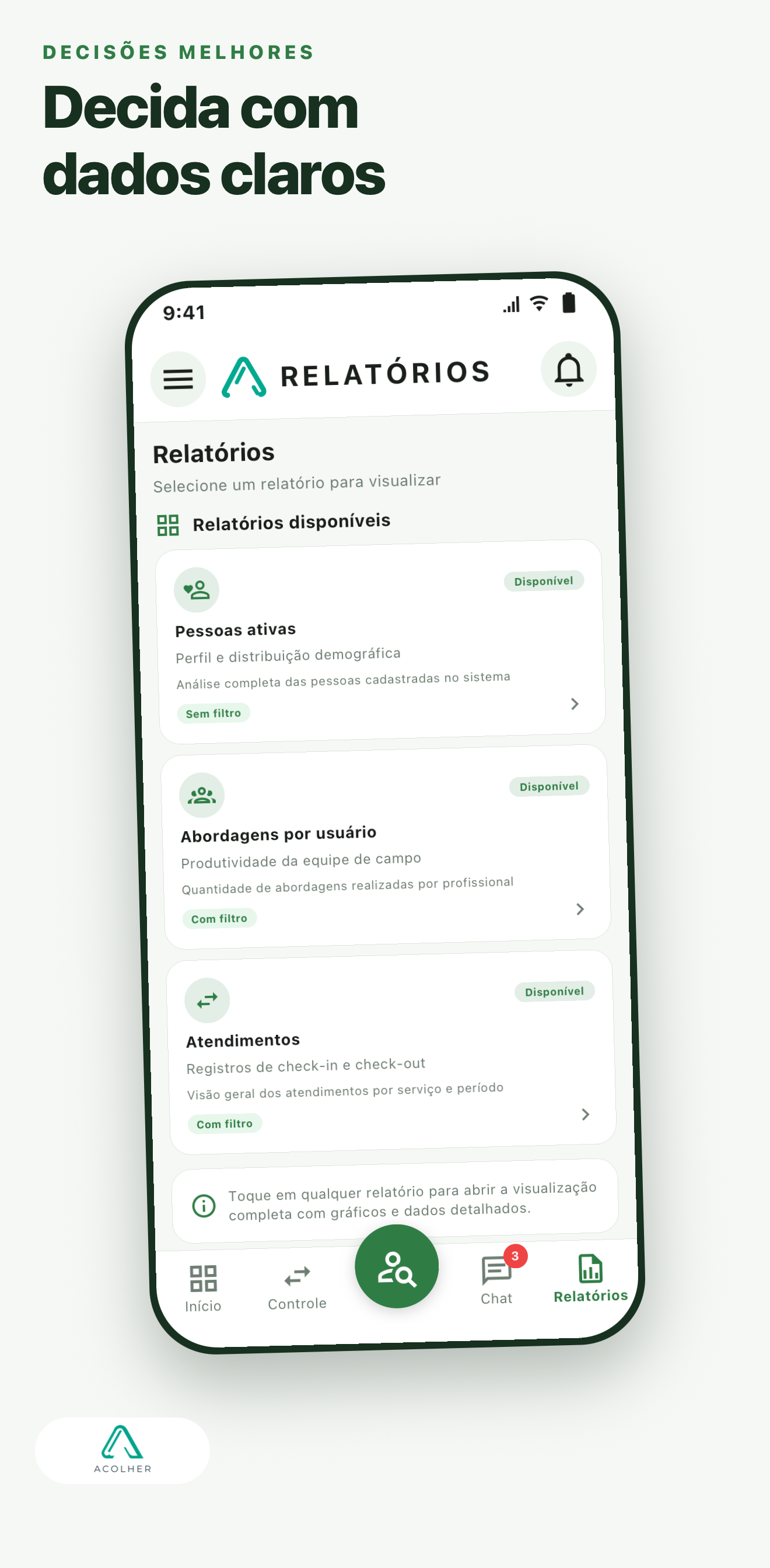 Acolher — Relatórios mobile