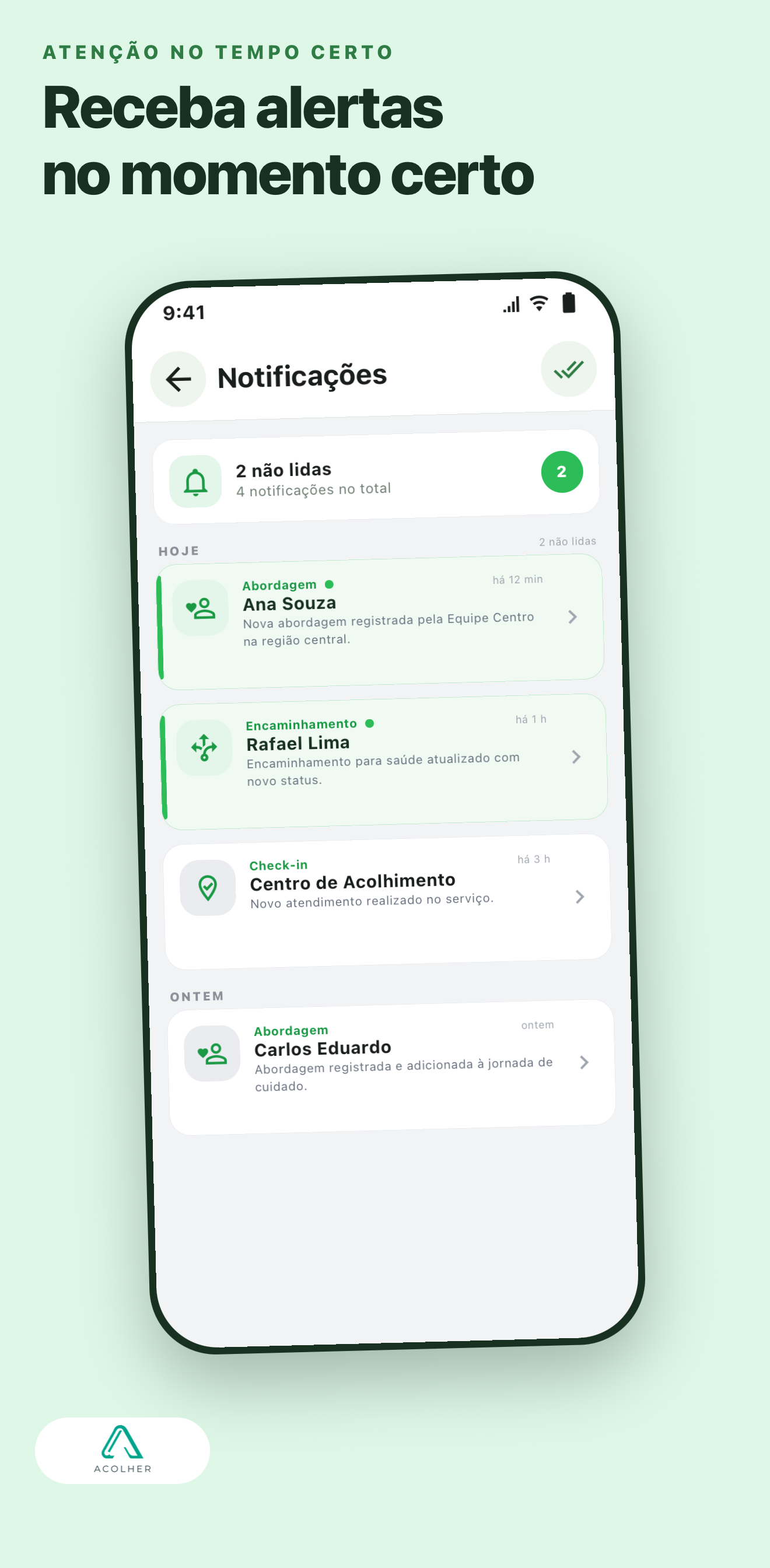 Acolher — Central de notificações