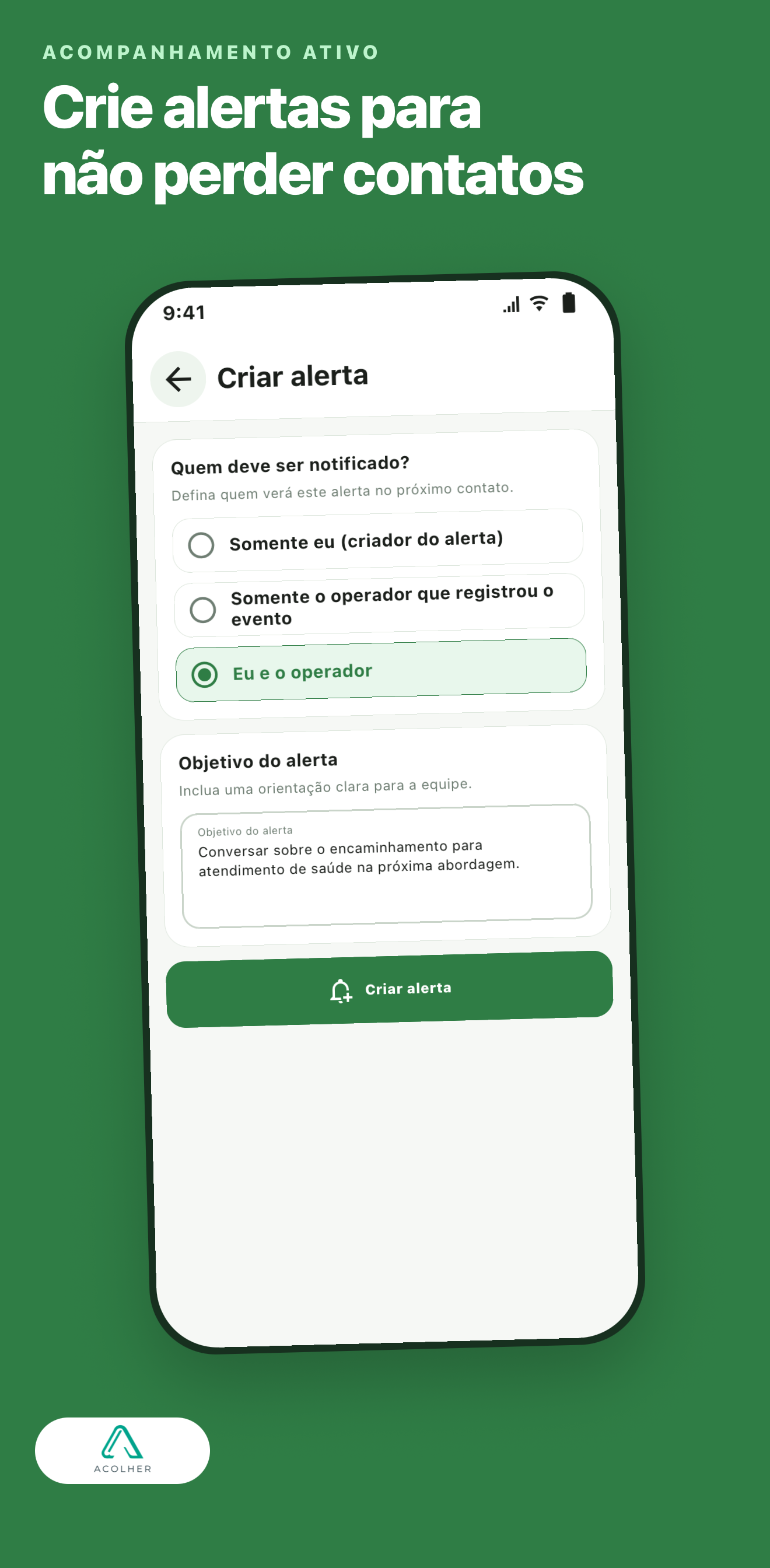 Acolher — Cadastro de alertas